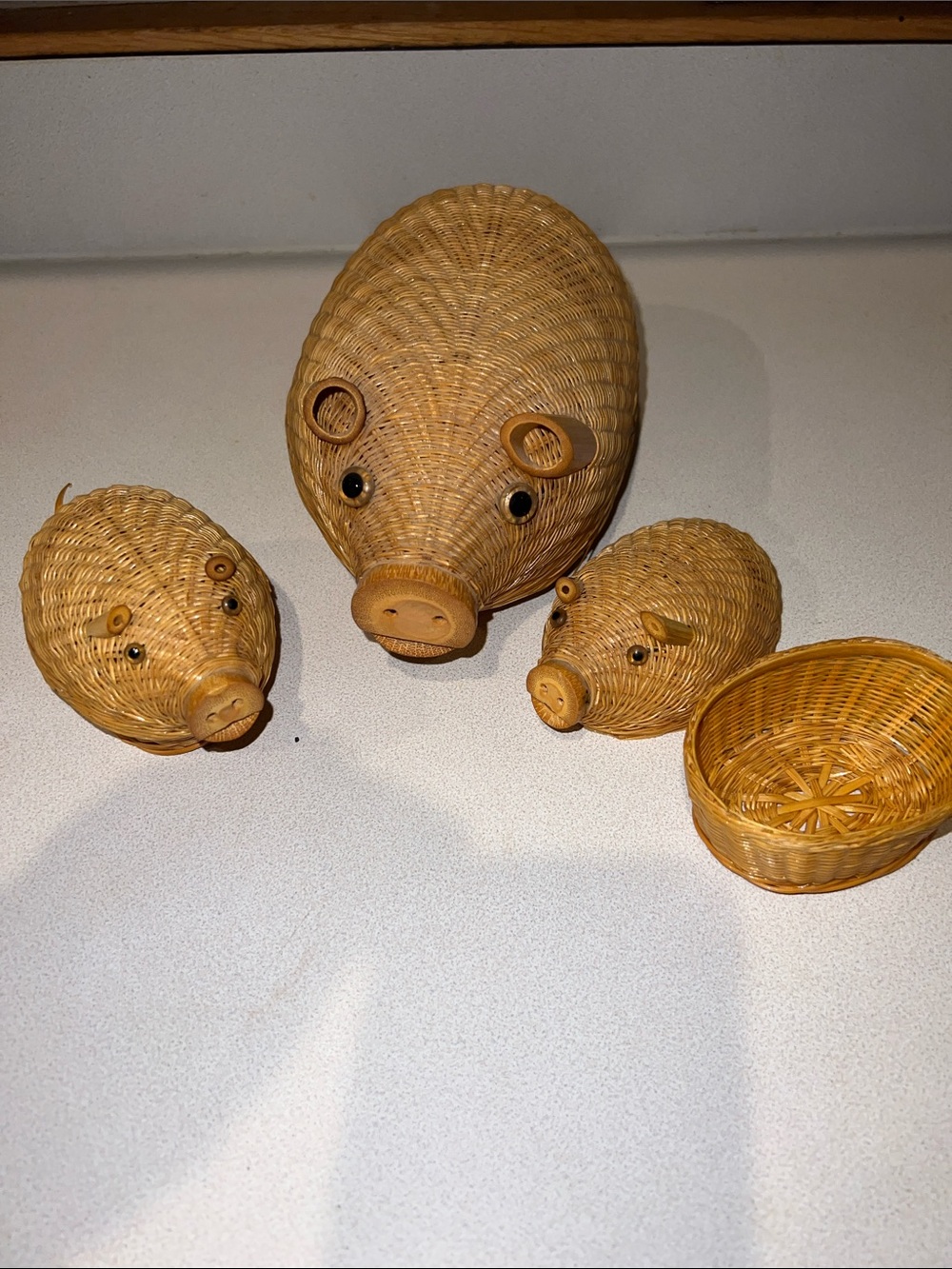 Vintage Wicker Pig Trio Natural Brown 70s made in People’s Republic of China